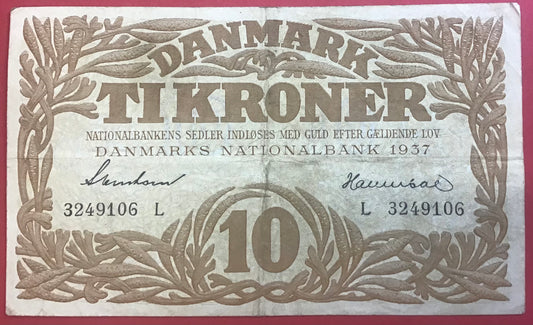 Danmark - 10 Kroner 1937 (L 3249106) Sieg#105 Kvalitet 1/1+