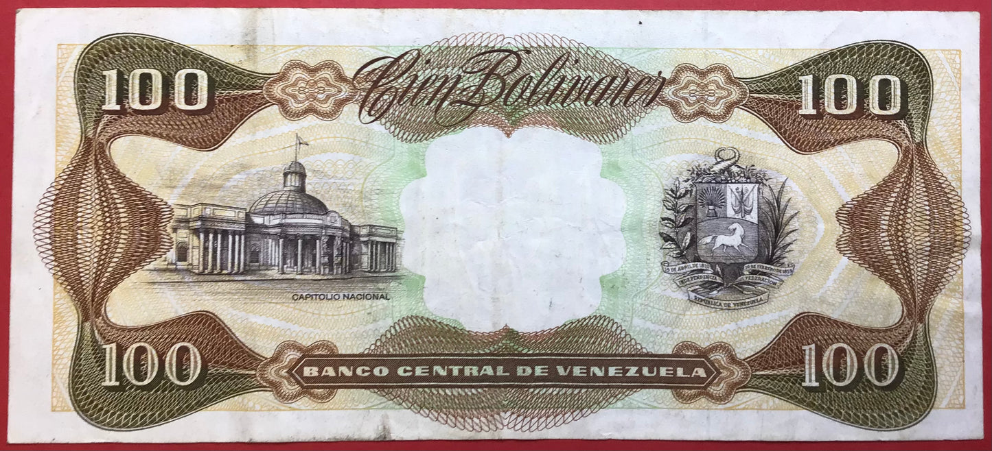 Venezuela - 100 Bolivares 8.12.1992 P#66e Kvalitet 1+