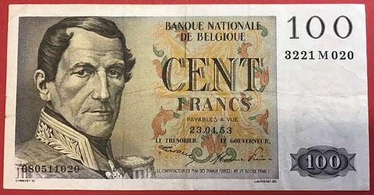 Belgium - 100 Francs 23.04.53 P#129 Kvalitet 1/1+
