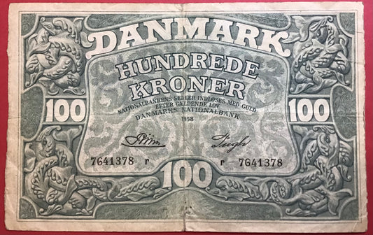 Danmark - 100 Kroner 1958 (R 7641378) Sieg#126 Kvalitet 1