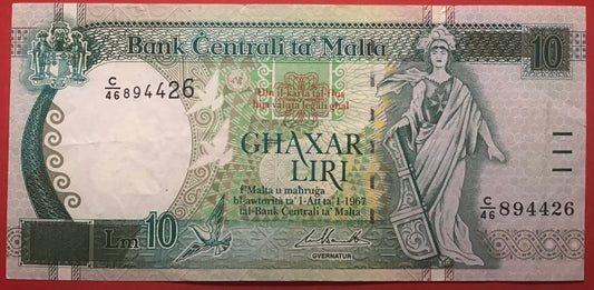 Malta - 10 Liri (1994) P#47c Kvalitet 1+