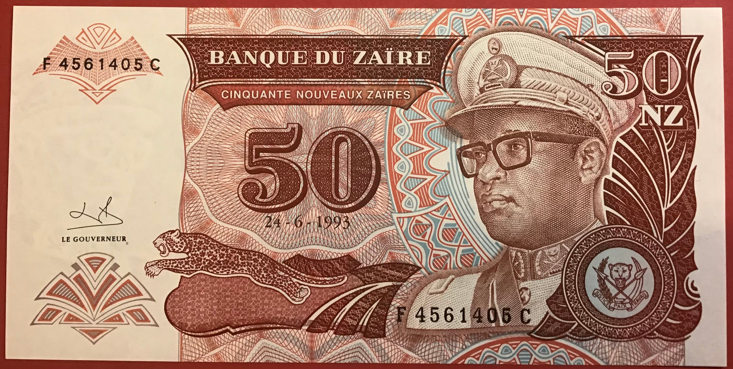Zaïre - 50 Nouveaux Zaïres 24.6.1993 P#57 Kvalitet 0