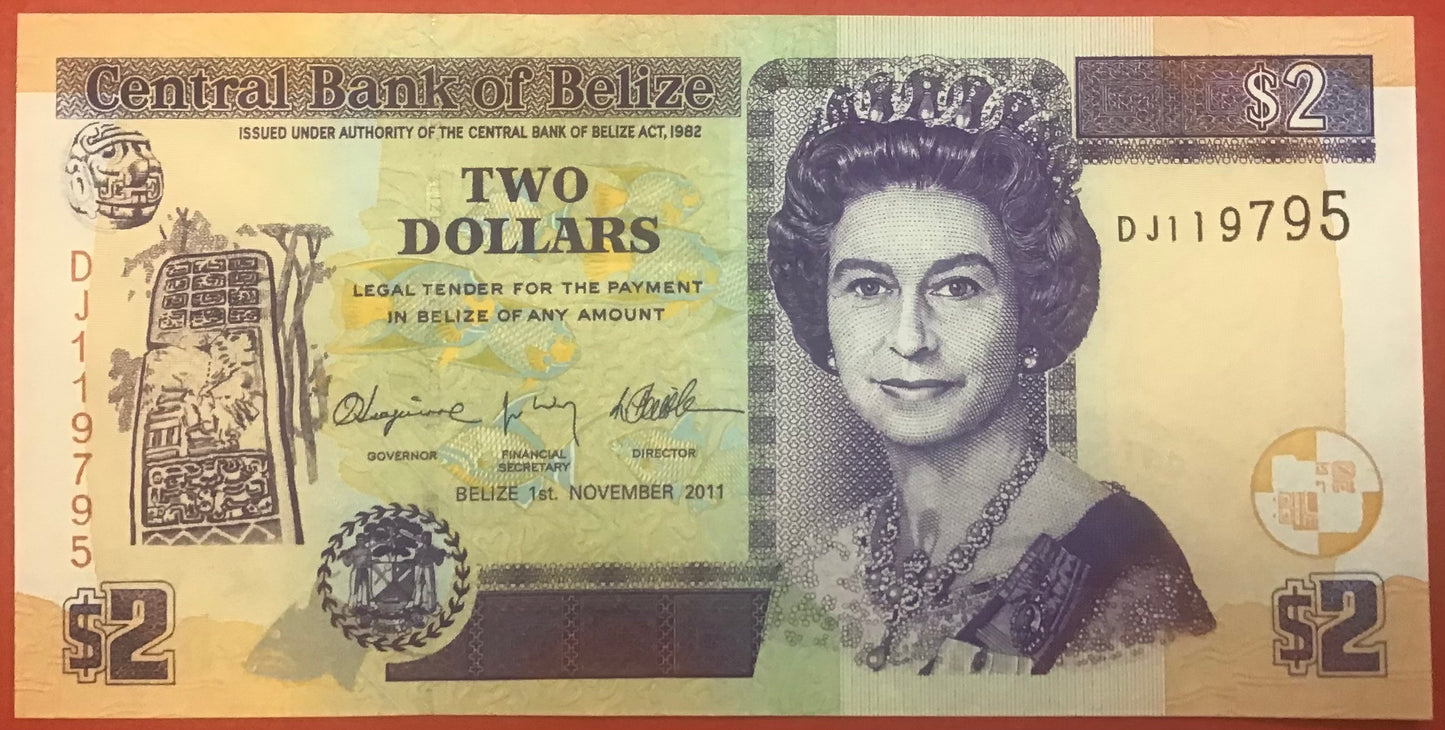 Belize - 2 Dollars 1.11.2011 P#66d Kvalitet 01/0