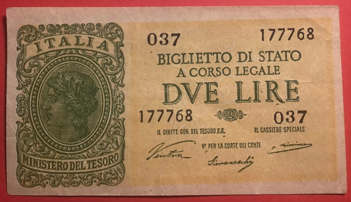 Italy - 2 Lire 23.11.1944 P#30a Kvalitet 1+
