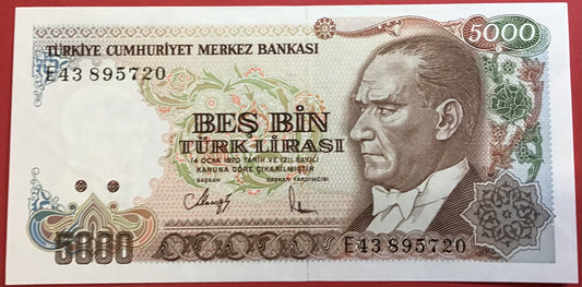 Turkey - 5000 Lira (1985) P#197 Kvalitet 01