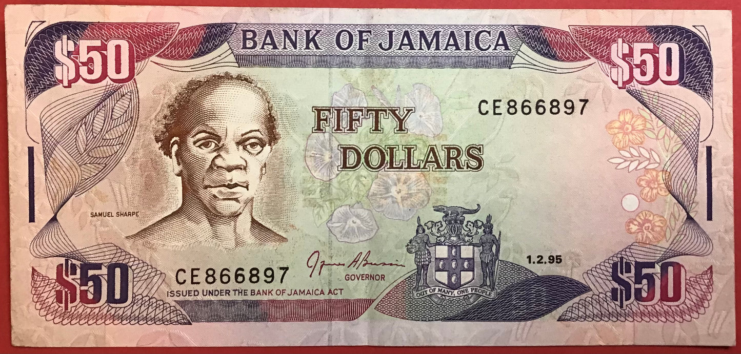 Jamaica - 50 Dollars 1.2.1995 P#73c Kvalitet 1+/01