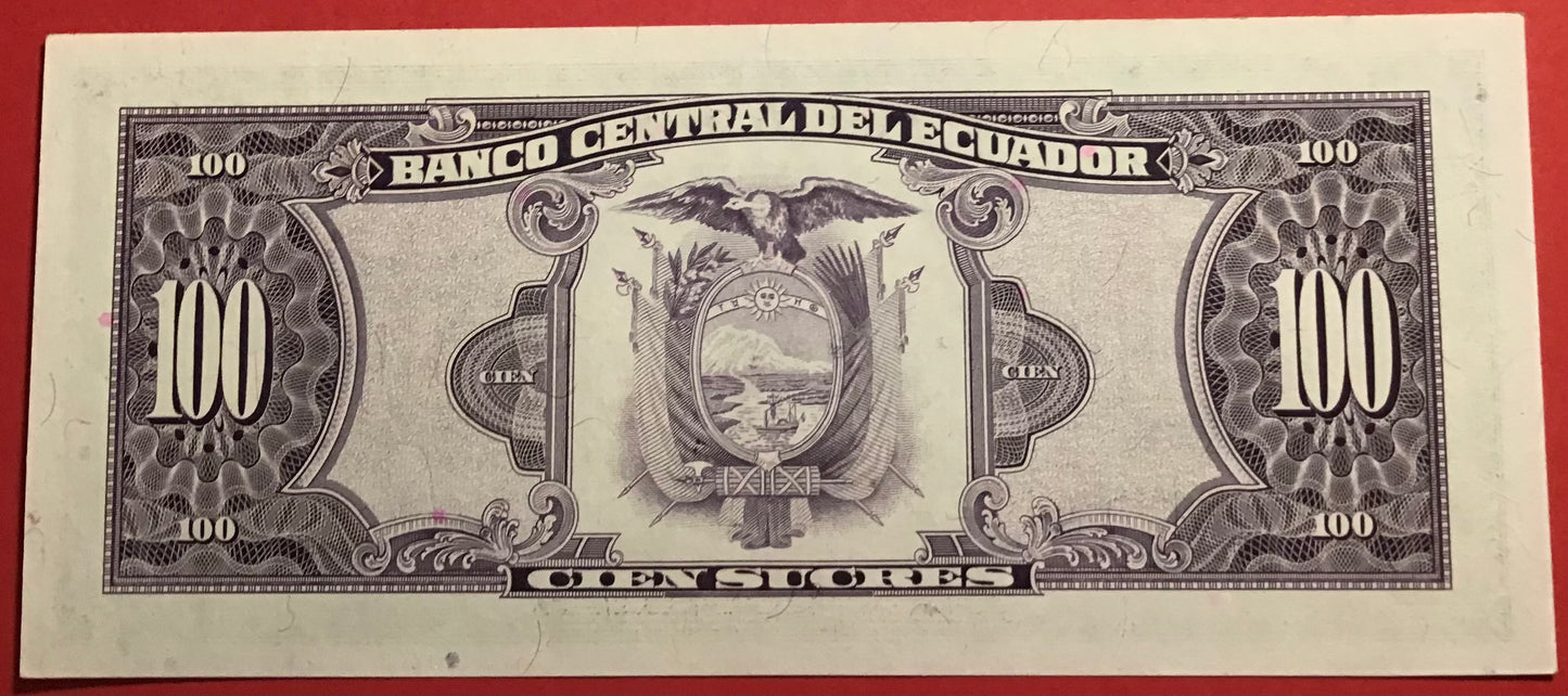 Ecuador - 100 Sucres 8.6.1988 P#123Aa Kvalitet 0