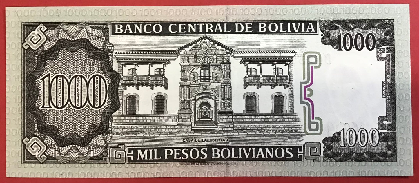 Bolivia - 1000 Pesos Bolivianos 25.6.1982 P#167a Kvalitet 0