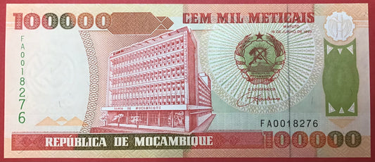 Mozambique - 100.000 Meticais 16.6.1993 P#139 Kvalitet 0