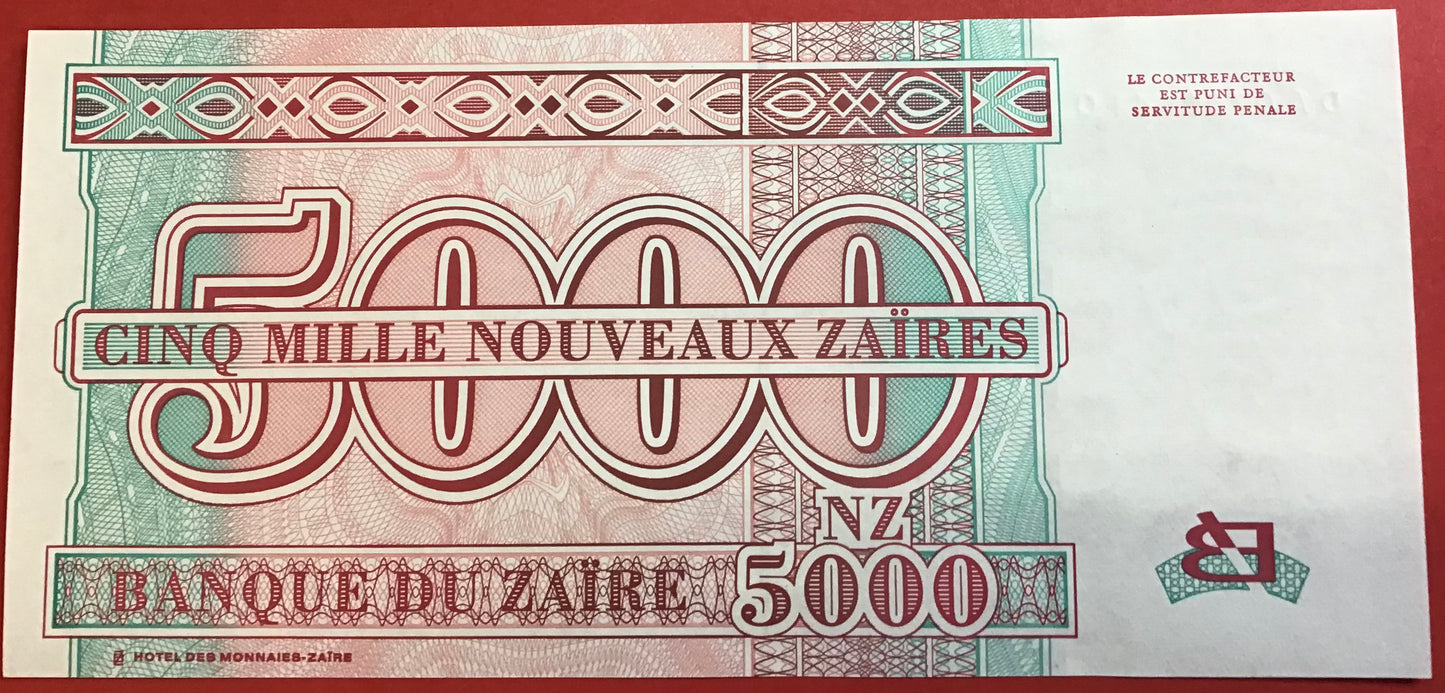 Zaïre- 5000 Nouveaux Zaïres 30.1.1995 P#69 Kvalitet 0