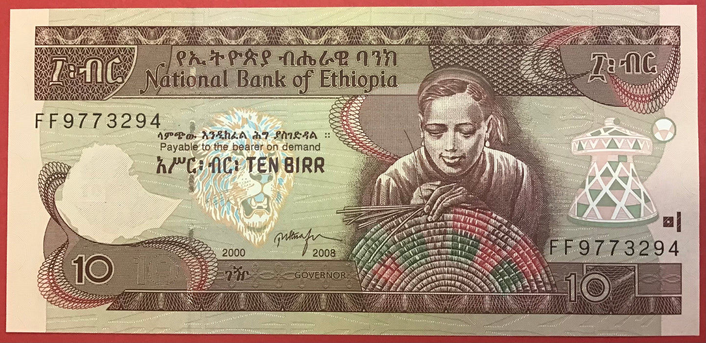 Ethiopia - 10 Birr 2000/2008 P#48e Kvalitet 0