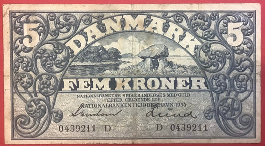 Danmark - 5 Kroner 1935 (D 0439211) Sieg#101 Kvalitet 1