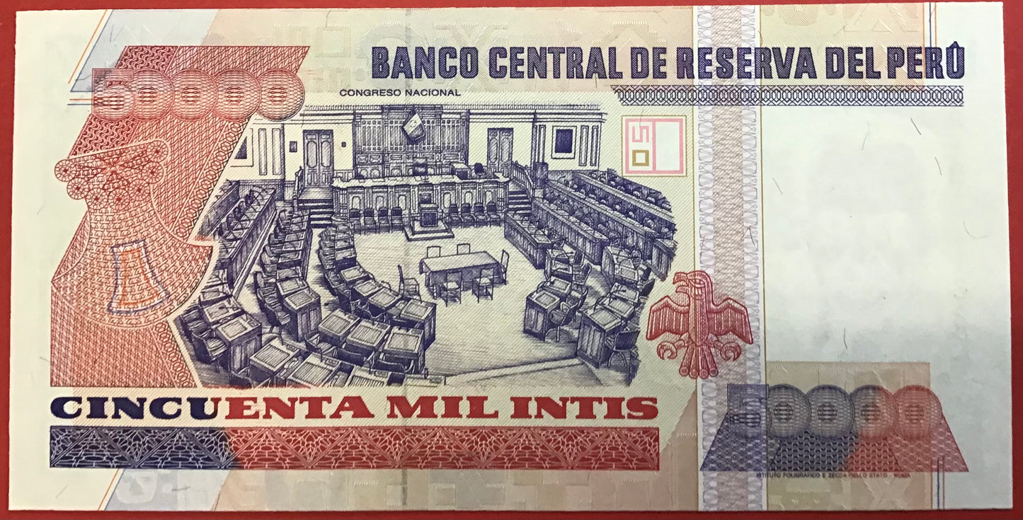 Peru - 50.000 Intis 28.6.1988 P#142 Kvalitet 0