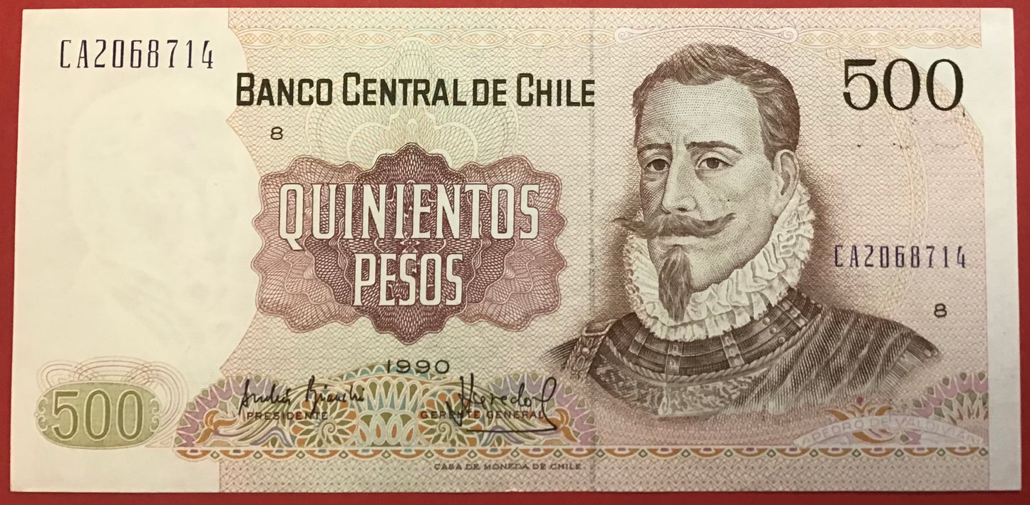 Chile - 500 Pesos 1990 P#153b Kvalitet 01