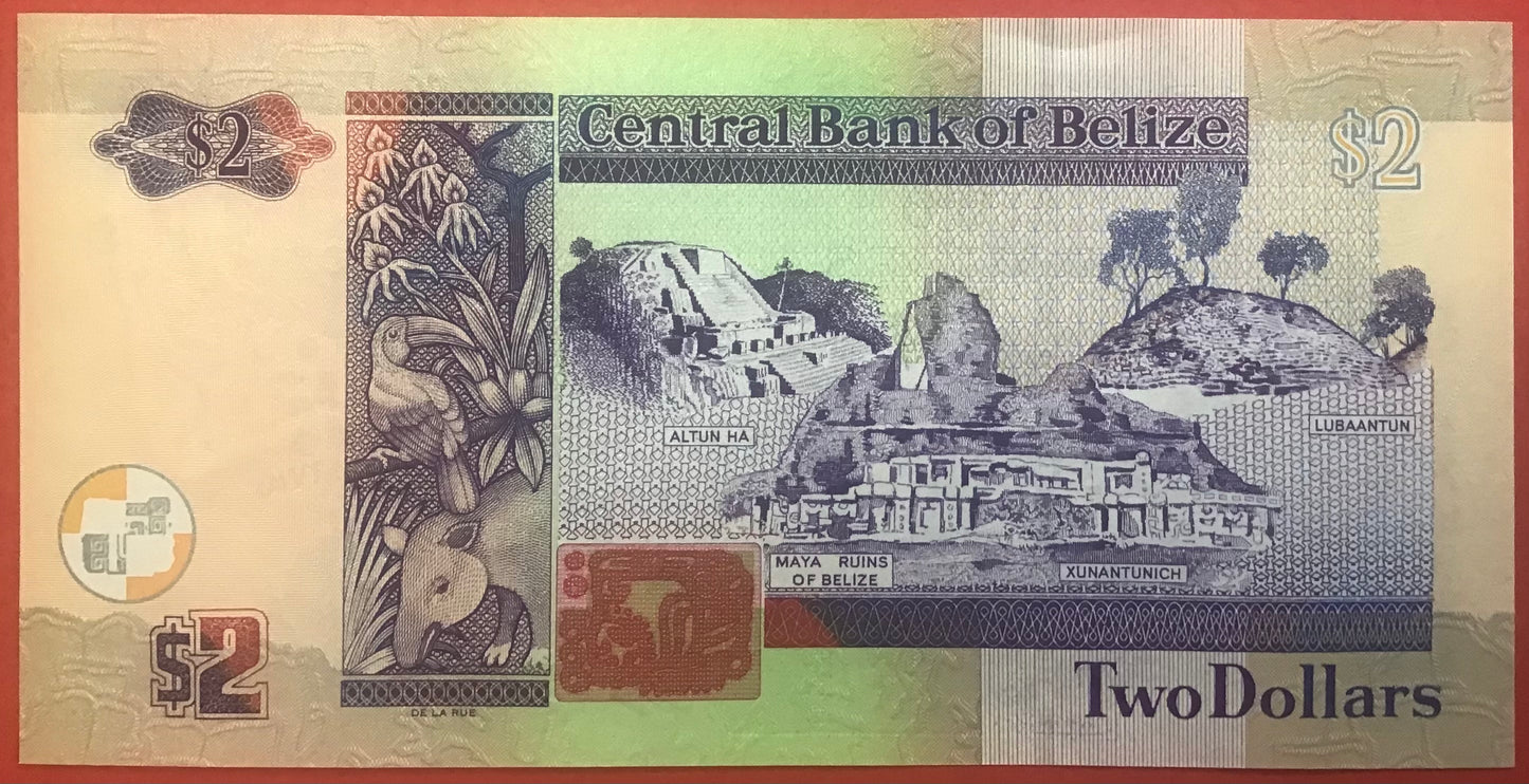 Belize - 2 Dollars 1.1.2017 P#66 Kvalitet 01/0