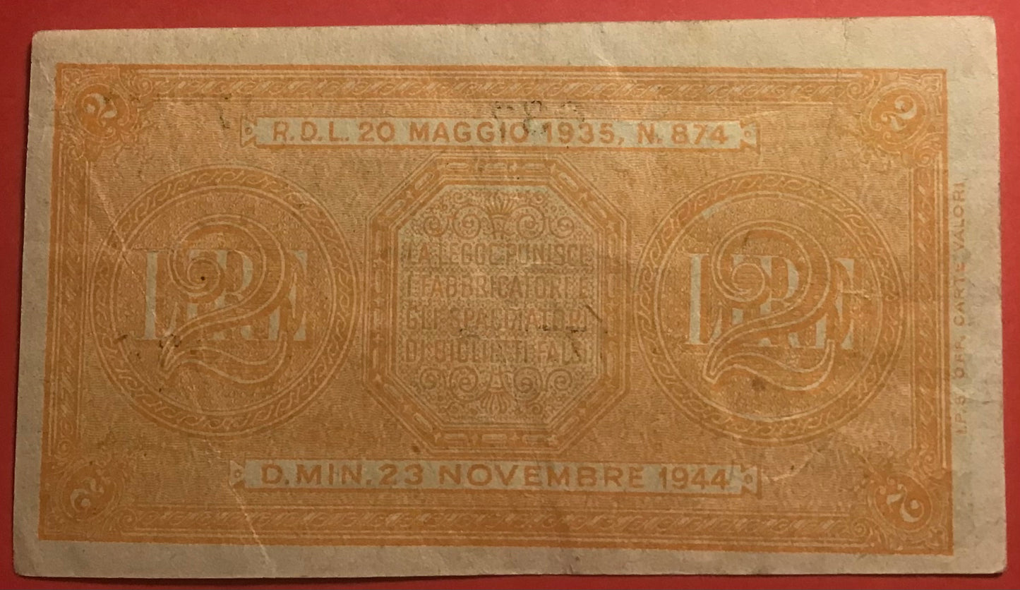 Italy - 2 Lire 23.11.1944 P#30a Kvalitet 1+