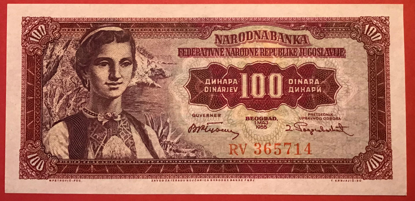 Yugoslavia - 100 Dinara 1.5.1955 P#69 Kvalitet 0
