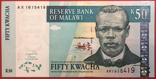 Malawi - 50 Kwacha 1.1.2003 P#45b Kvalitet 01/0