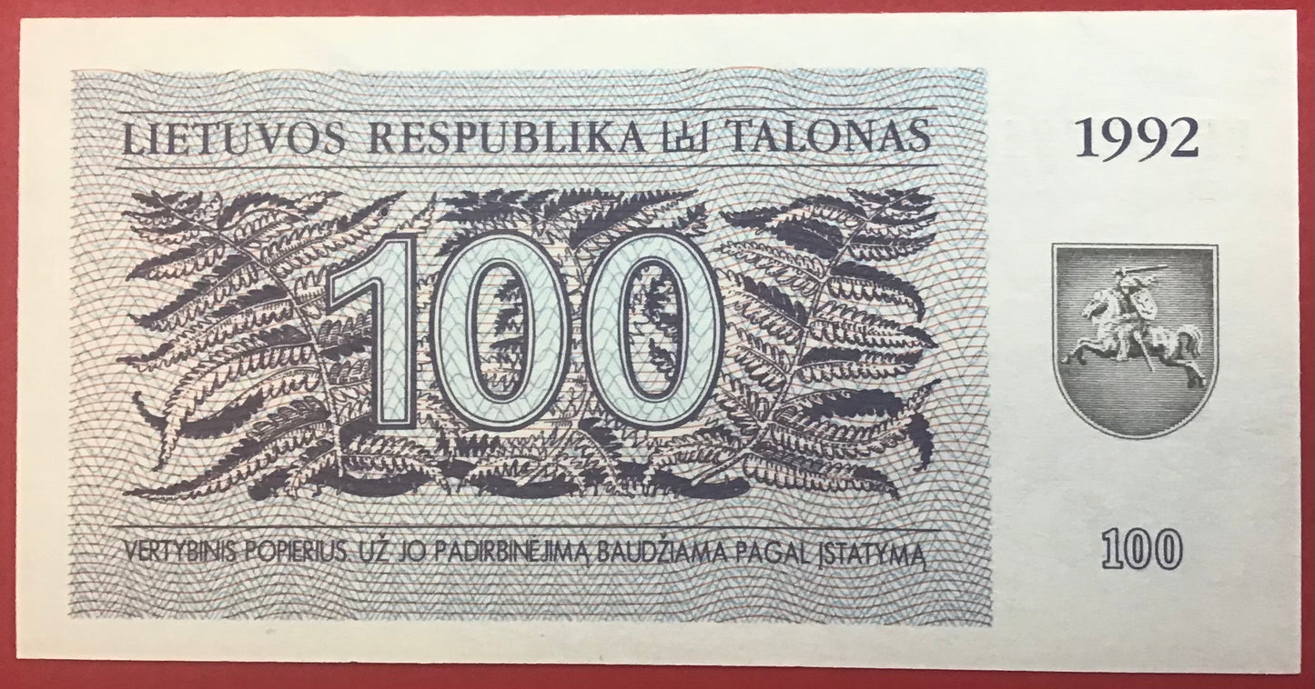 Lithuania - 100 Talonas 1992 P#42 Kvalitet 0