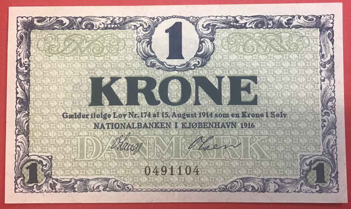 Danmark - 1 Krone 1916 (0491104) Sieg#117 Kvalitet 0/01