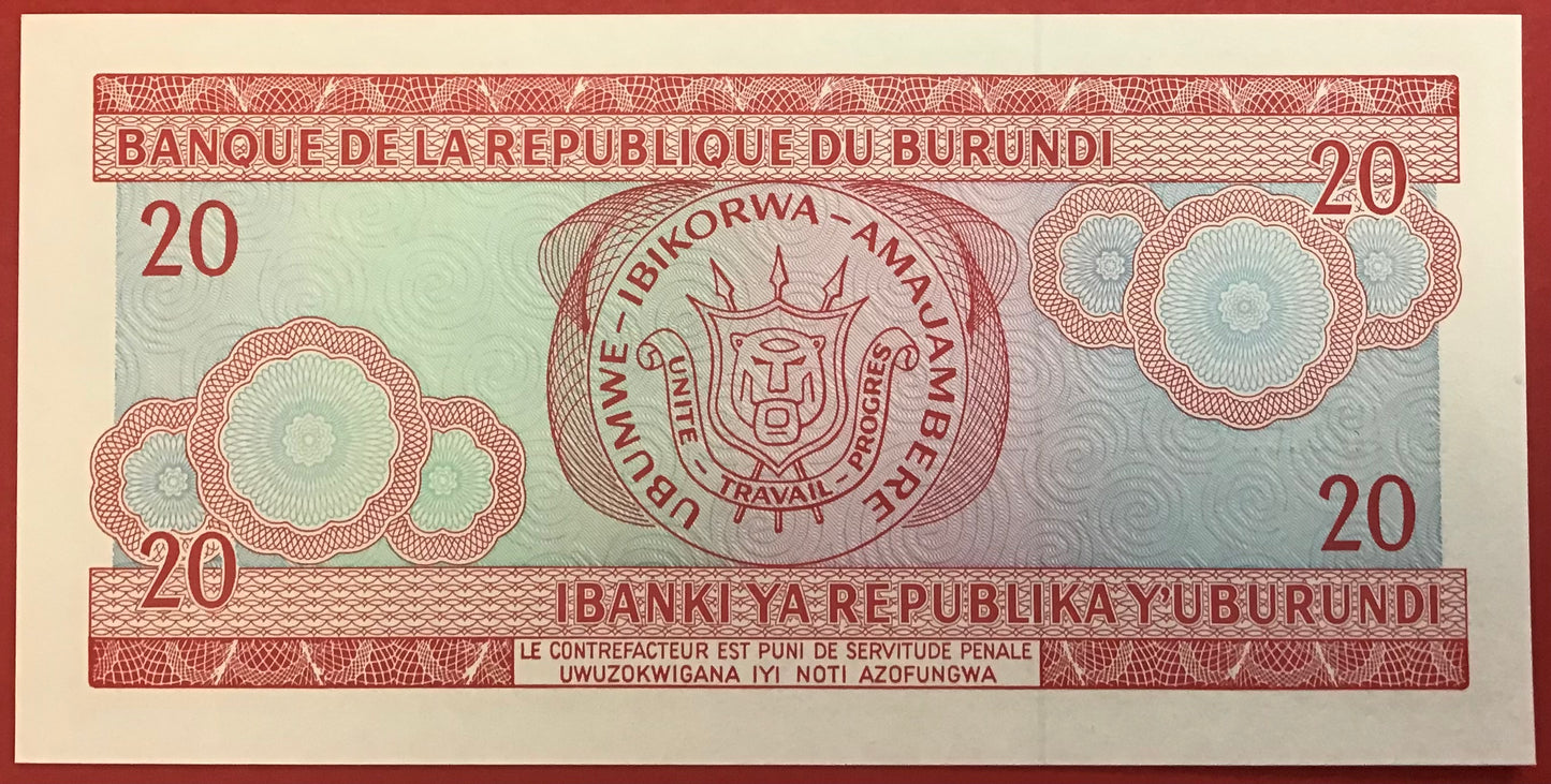 Burundi - 20 Francs 1.11.2007 P#27d Kvalitet 0