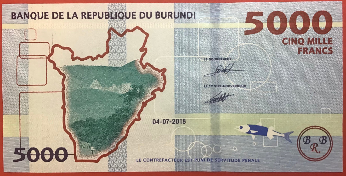 Burundi - 5000 Francs 4.7.2018 P#53 Kvalitet 0