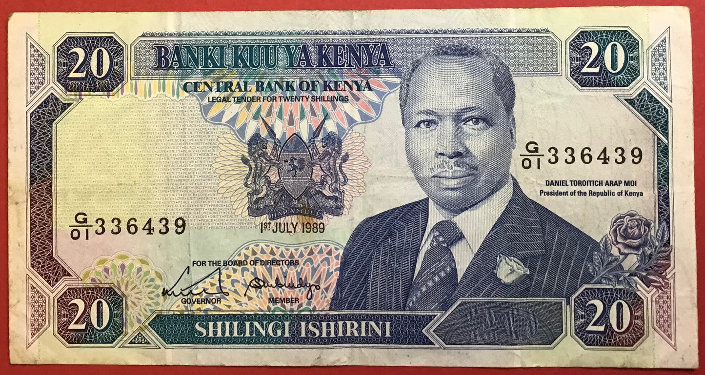 Kenya - 20 Shillings 1.7.1989 P#25b Kvalitet 1+