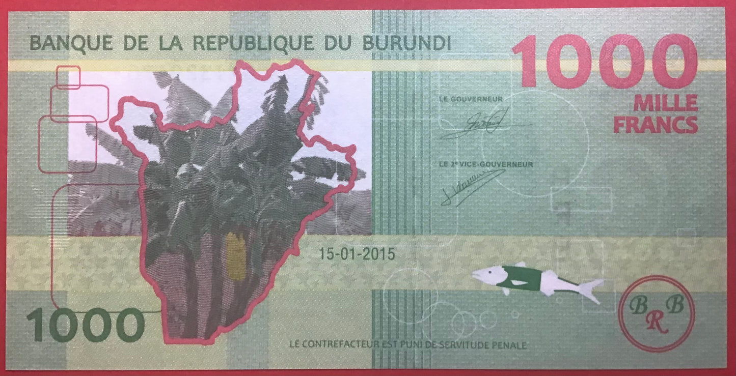 Burundi - 1000 Francs 15.1.2015 P#51 Kvalitet 0