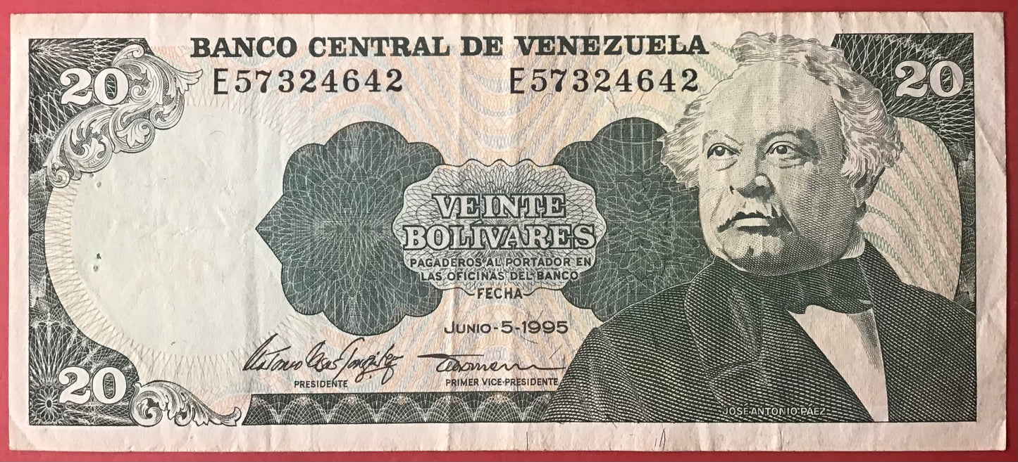 Venezuela - 20 Bolivares 5.6.1995 P#63e Kvalitet 1/1+