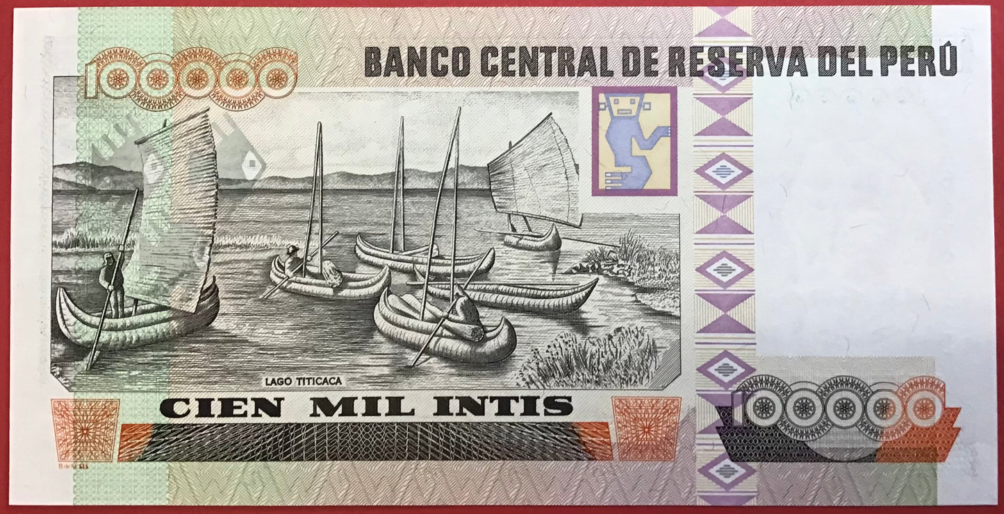Peru - 100.000 Intis 21.12.1989 P#145 Kvalitet 0