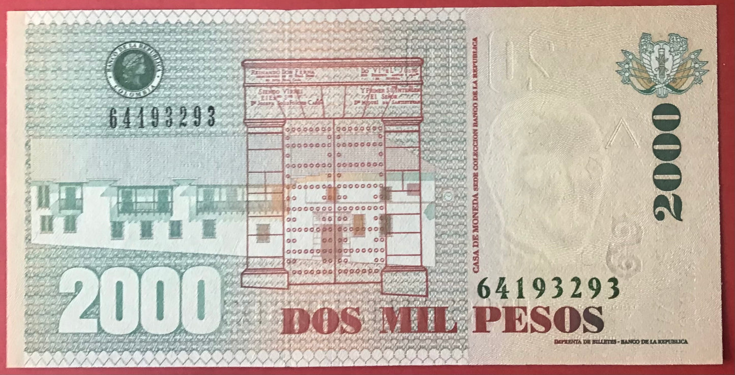 Colombia - 2000 Pesos 30.8.2008 P#457i Kvalitet 0