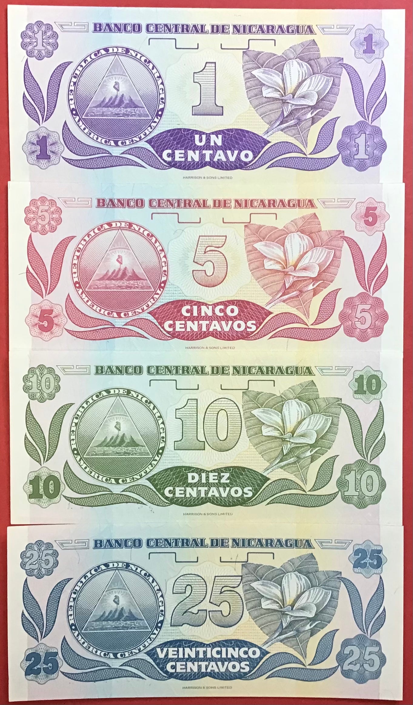 Nicaragua - 1,5,10 & 25 Centavos (1991) P#167-70 Kvalitet 0