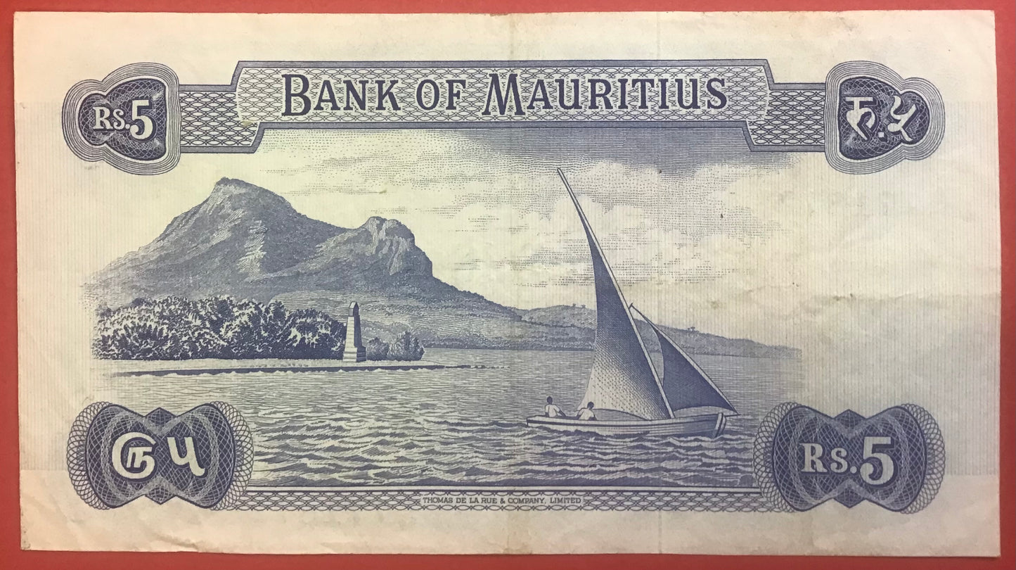 Mauritius - 5 Rupees (1967) P#30c Kvalitet 1+