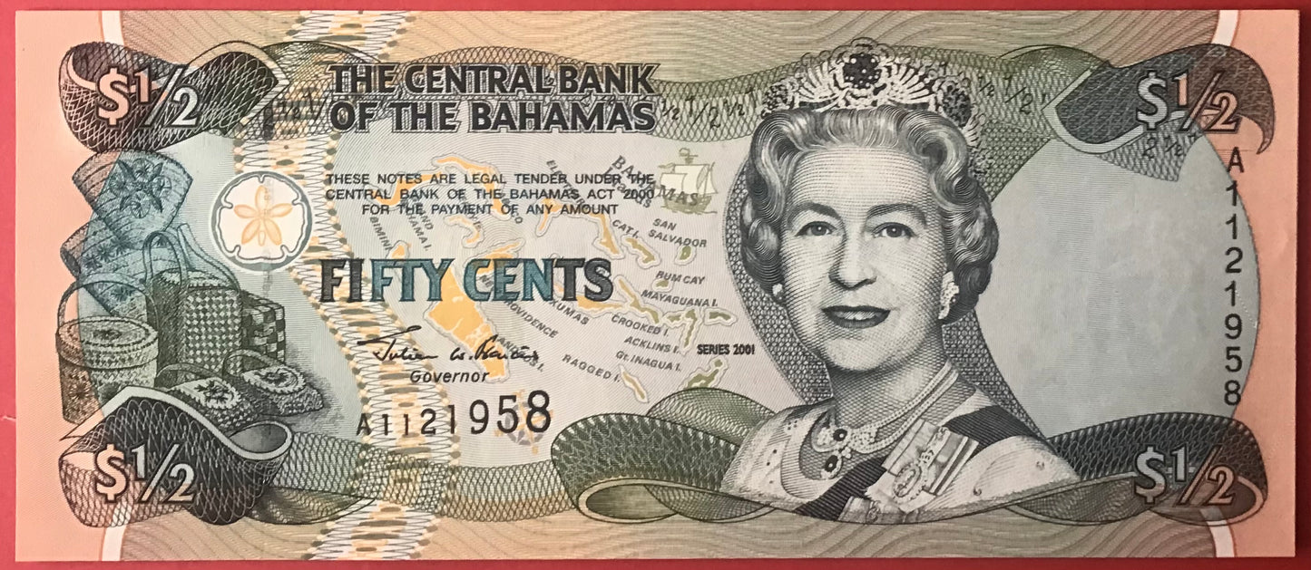 Bahamas - 1/2 Dollar 2001 P#68a Kvalitet 0