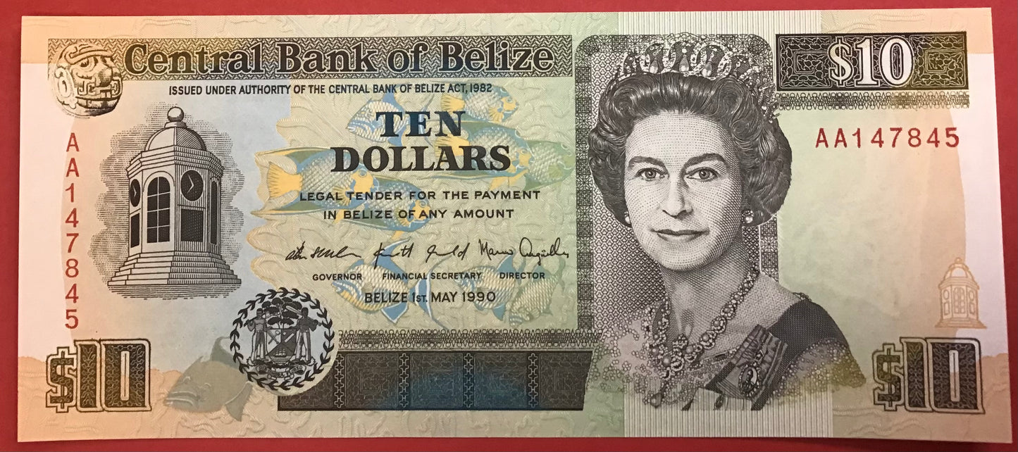 Belize - 10 Dollars 1.5.1990 P#54a Kvalitet 0