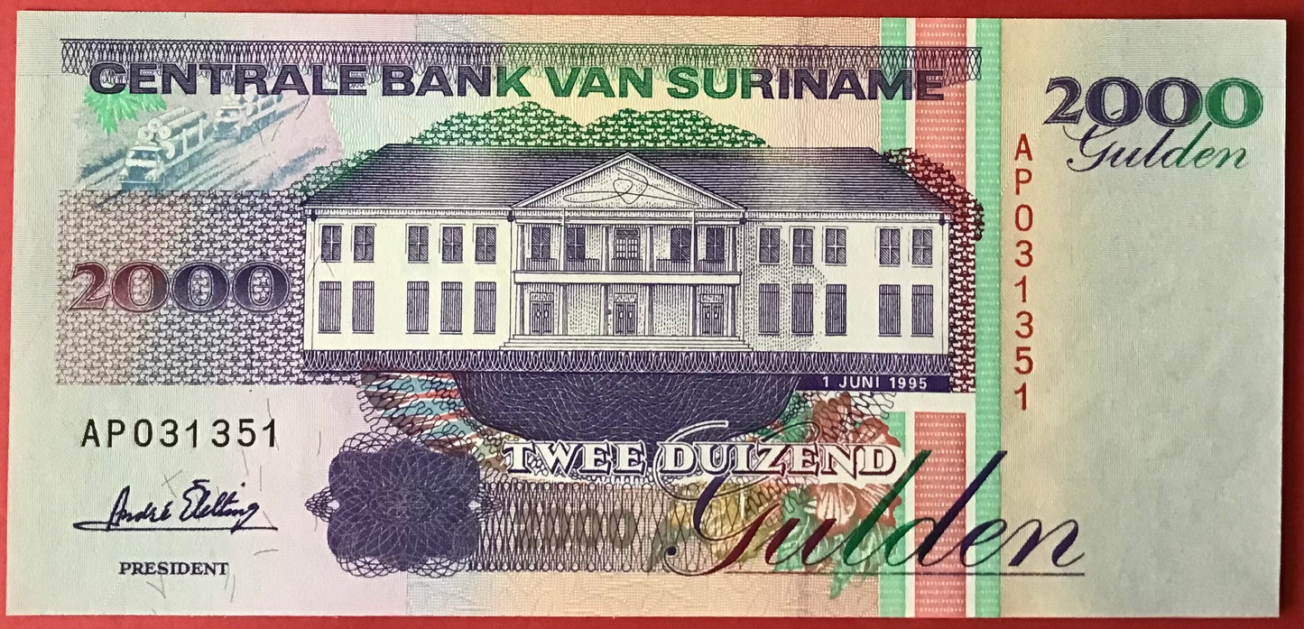 Suriname - 2000 Gulden 1.6.1995 P#142 Kvalitet 0
