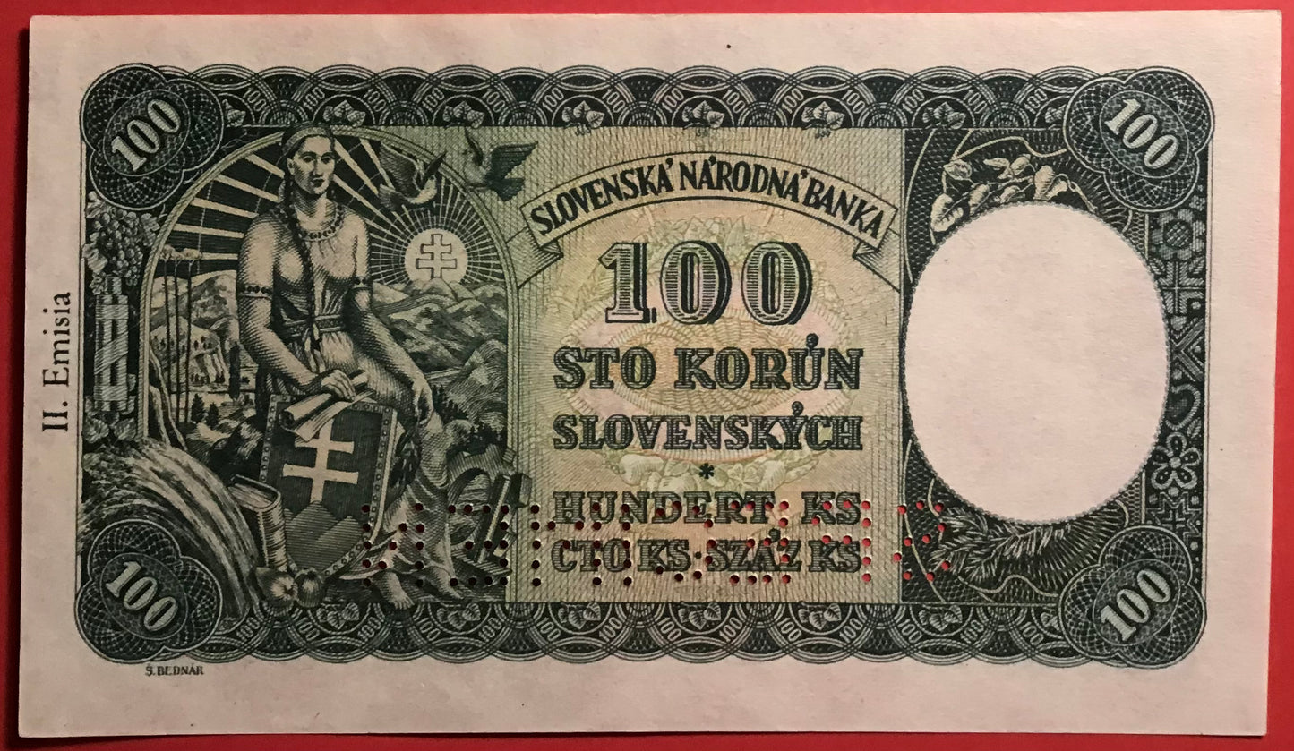 Czechoslovakia - 100 Korun (1945 - Old date 7.10.1940) P52s *Specimen* Kvalitet 01