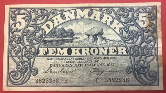 Danmark - 5 Kroner 1937 (E 3822288) Sieg#102 Kvalitet 1