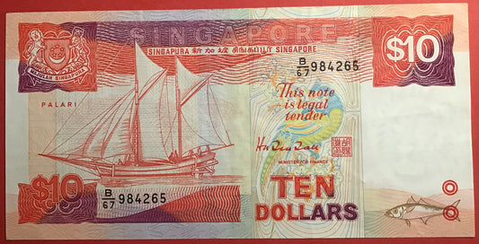 Singapore - 10 Dollars (1988) P#20 Kvalitet 1+