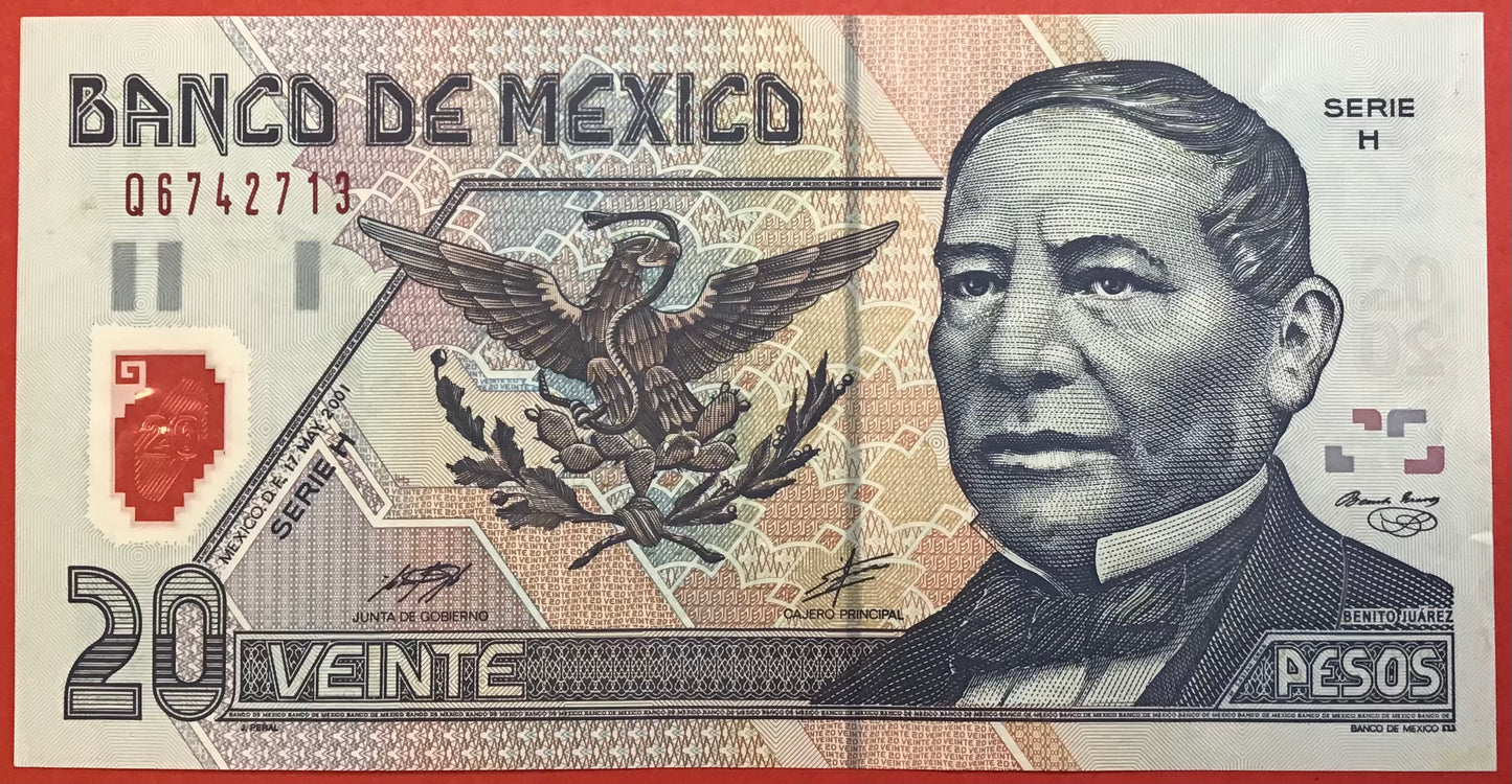 Mexico - 20 Pesos 17.3.2001 P#116b Kvalitet 1+/01