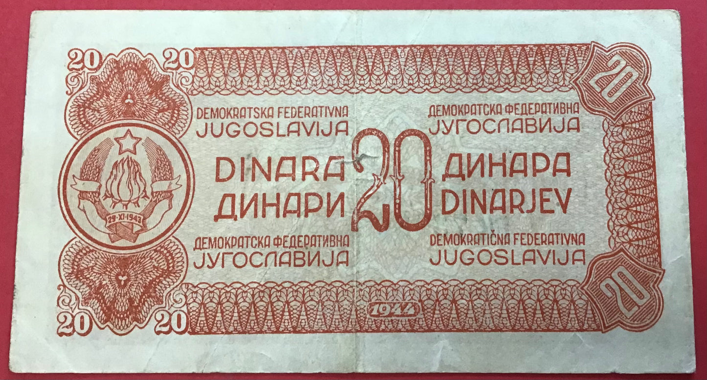 Yugoslavia - 20 Dinara 1944 P#51d Kvalitet 1+