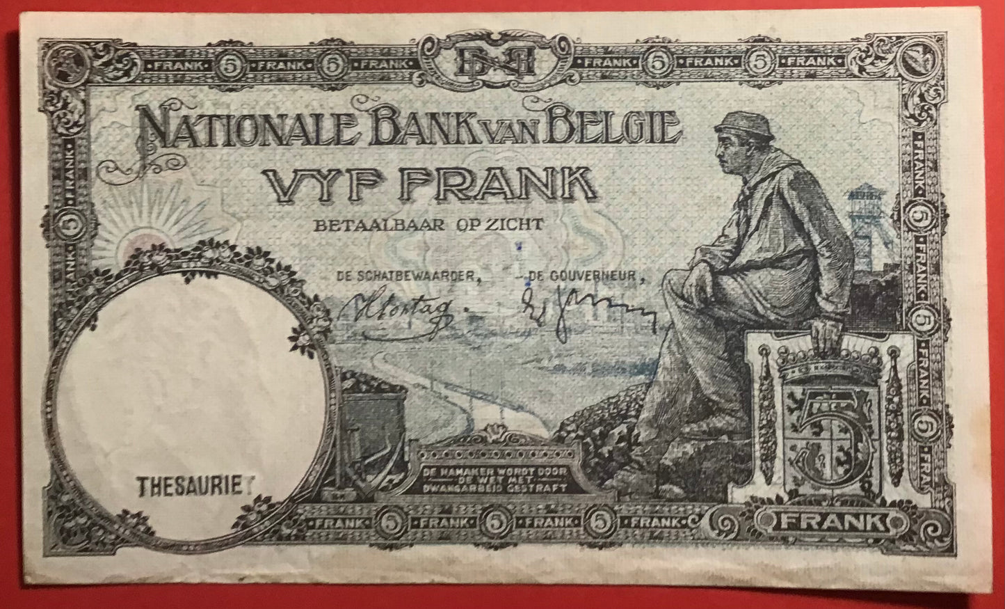Belgium - 5 Francs 16.5.1938 P#108a Kvalitet 1+