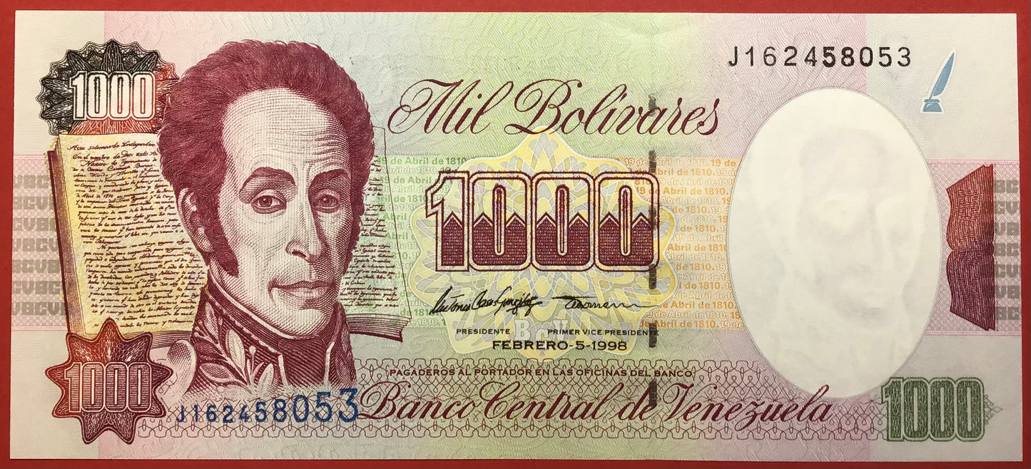 Venezuela - 1000 Bolivares 5.2.1998 P#76c Kvalitet 01/0