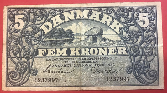 Danmark - 5 Kroner 1942 (J 1237997) Sieg#102 Kvalitet 1-/1