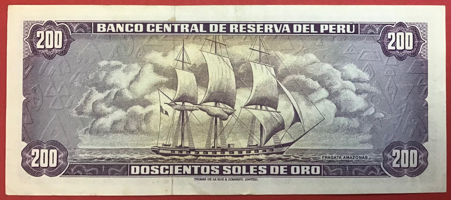 Peru - 200 Soles de Oro 15.8.1974 P#103b Kvalitet 1+