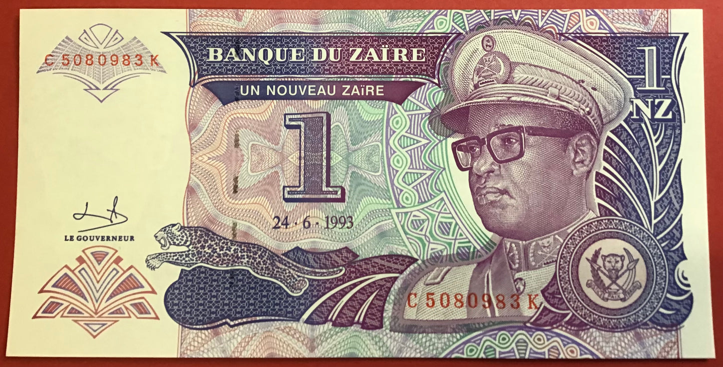 Zaïre- 1 Nouveau Zaïre 24.6.1993 P#52a Kvalitet 0