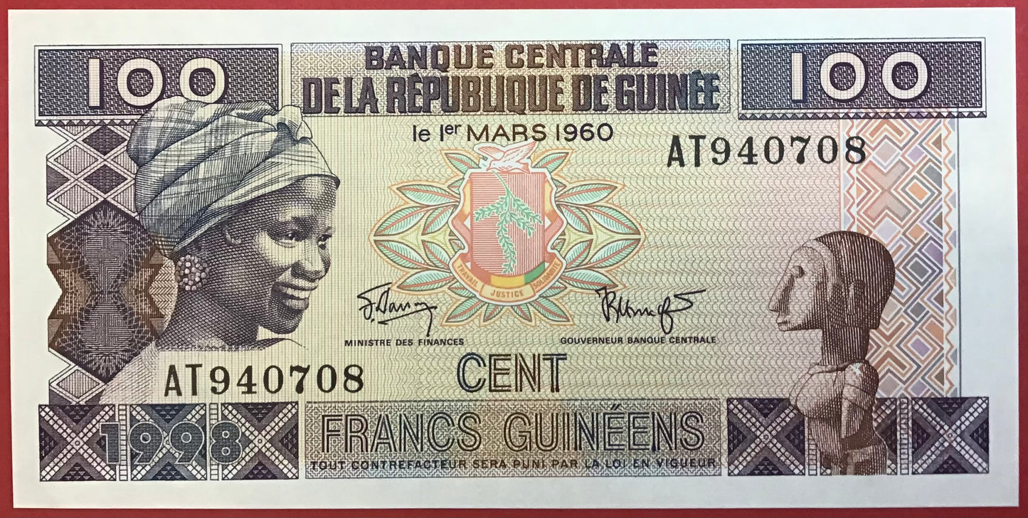 Guinea - 100 Francs 1998 P#35a Kvalitet 0