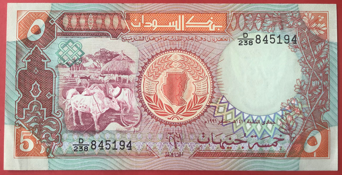 Sudan - 5 Pounds 1991 P#45 Kvalitet 01/0