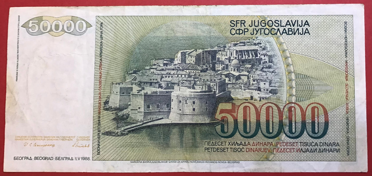 Yugoslavia - 50.000 Dinara 1.5.1988 P#96 Kvalitet 1/1+