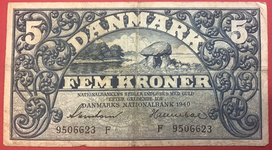 Danmark - 5 Kroner 1940 (F 9506623) Sieg#102 Kvalitet 1-/1